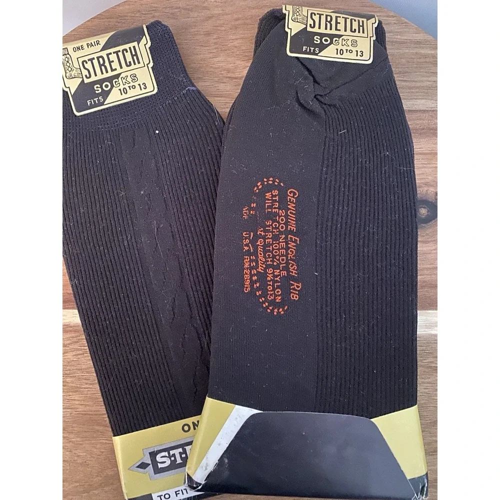 Vintage Men's Stretch Socks 100% Nylon Black Lot Of 2 NEW NWT